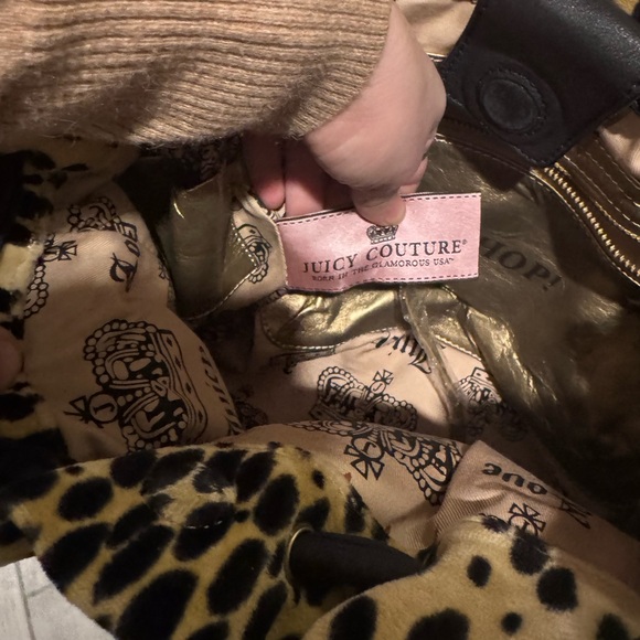 Vintage Juicy Couture Leopard Print Daydreamer Velour Bag Black y2k - Picture 15 of 17